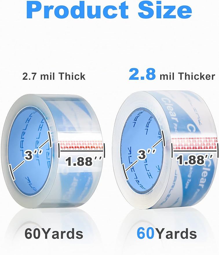 JARLINK Clearer Packing Tape 18 Rolls, Heavy Duty Packaging Tape for Shipping Packaging Moving Sealing, 2.8mil Thicker, 1.88 inches Wide, 60 Yards Per Roll, 1080 Total Yards-DeskLoop Office