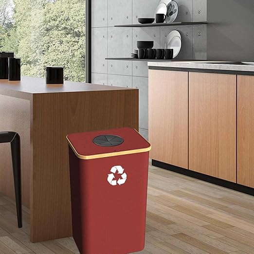 Recycling Bin for Kitchen Indoor Home, Large 100L/ 26 Gallon Recycle Bin with Lid Removeable Reusable Inner Bag Bottle Can Glass Waste Plastice Stickers (Red, 26 Gallon)-DeskLoop Office