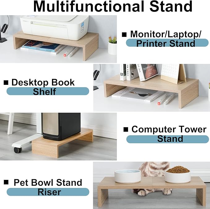 TEAMIX 2 Pack Monitor Stand Riser-20 inch, Wooden Desktop Riser for TV/PC/Laptop/Printer, Cozy Monitor Riser with Storage, Computer Stand Space-Saving-DeskLoop Office