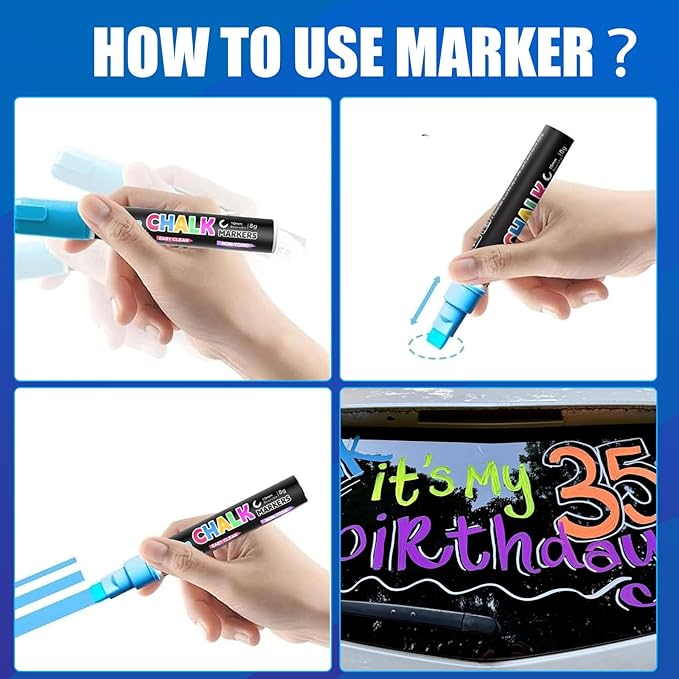 Window Chalk Markers for Cars Glass Washable, 16 Colors Jumbo Liquid Chalk Marker Pens with 10mm 3 in 1 Nib Wide Tips, Big Chalkboard Markers Car Window Paint Pens for Auto, Bistro, Mirror, Poster-DeskLoop Office