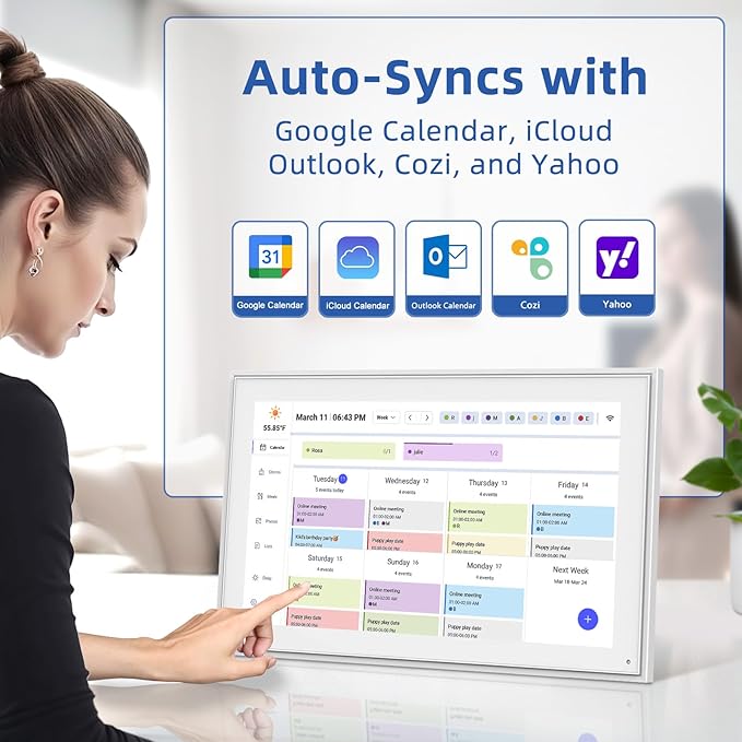 21.5 Inch Digital Calendar, Electronic Chore Chart, Smart Weekly and Monthly Planner 1920 * 1080P IPS Touchscreen Wall and Desk Calendar for Family Schedules, White-DeskLoop Office