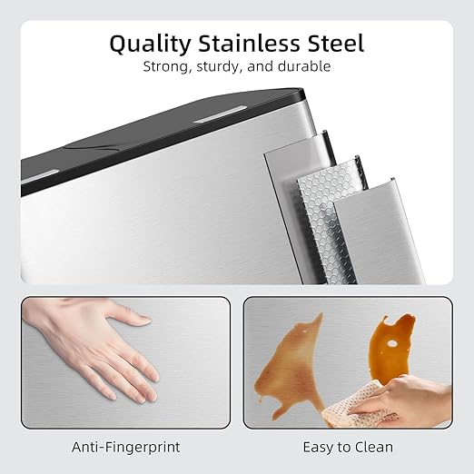 KUK 60 Liter / 16 Gallon Dual Trash Can with Lid, Stainless Steel Kitchen Step Garbage Can, 2 x 8 Gal Double Compartment Classified Rubbish Bin with 2 Plastic Inner Buckets Silver-DeskLoop Office