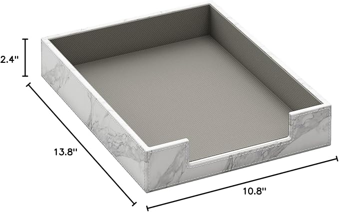 Leather Letter Tray, THIPOTEN Elegant Desk Organizer for Office Supplies, Mail, Paper, File, Magazine, Perfect Office Organization for Desktop(White)-DeskLoop Office