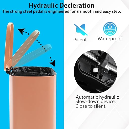 PayLessHere 13 Gallon (50L) Trash Can Kitchen Stainless Steel Trash Can Trash Can with Lid Removable Inner Bucket Foot Pedal Soft Close for Office Home Kitchen Garbage Can Trash Bin-DeskLoop Office