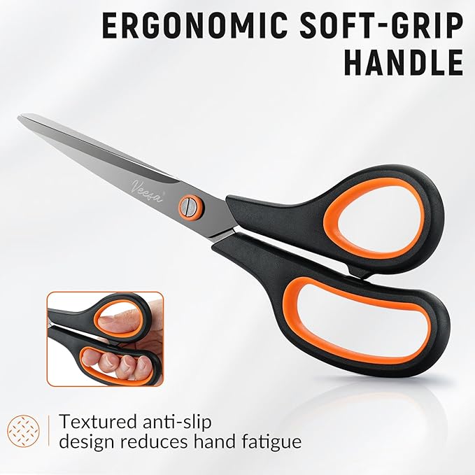 Scissors, 3-Pack Titanium Coated Non Stick Scissors (8.5’’, 7.5’’, 5.5’’) - Premium All-Purpose Cutting Tools for Craft, Office & Home Use-DeskLoop Office