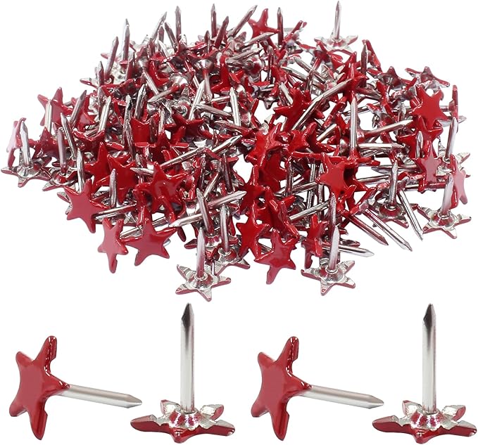 Piutouyar 150 Pcs Star Push Pins, Red Upholstery Tacks Star Shaped Decorative Thumb Tacks Metal Upholstery Pins for Upholstered Furniture Cork Board DIY Projects or Home Decor 11 x 13mm-DeskLoop Office