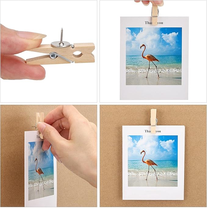 50Pcs Wooden Clips Push Pins Tacks for Cork Board Artwork for Crafts Arts Projects Photo Supplies(Wood Color)-DeskLoop Office