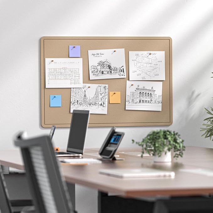 MaxGear Large Bulletin Board 36" x 24", Foldable Felt Board Vision Board Supplies, Cork Board for Office, Home, School, Small Pin Boards for Walls Decorative Display Board Beige Brown-DeskLoop Office