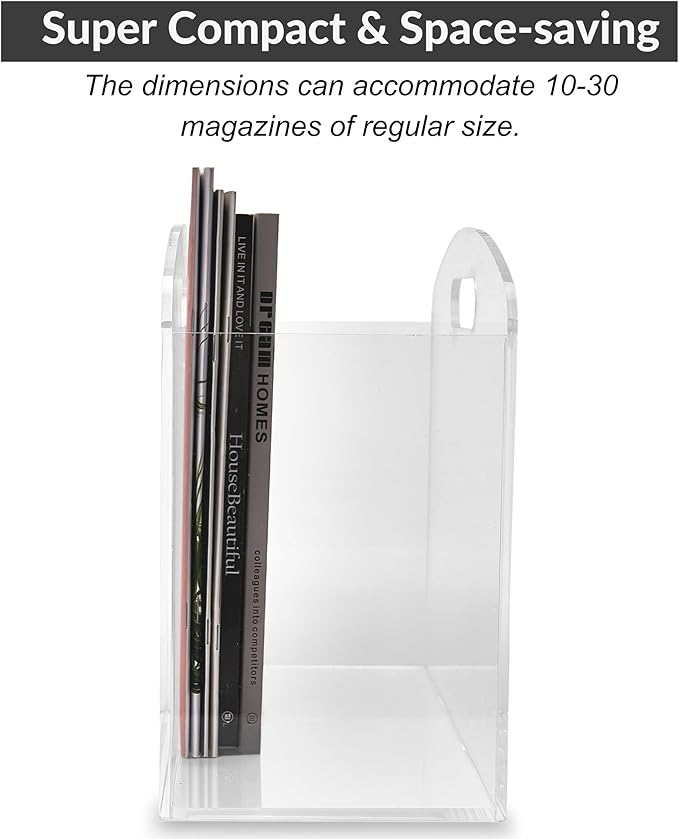 Magazine Rack - Clear Acrylic Magazine Holder, Acrylic Newspaper Stand Organizer with handles, Modern Lucite Magazine and Book Basket Box for Bathroom, Bedroom, Living Room and Office-DeskLoop Office