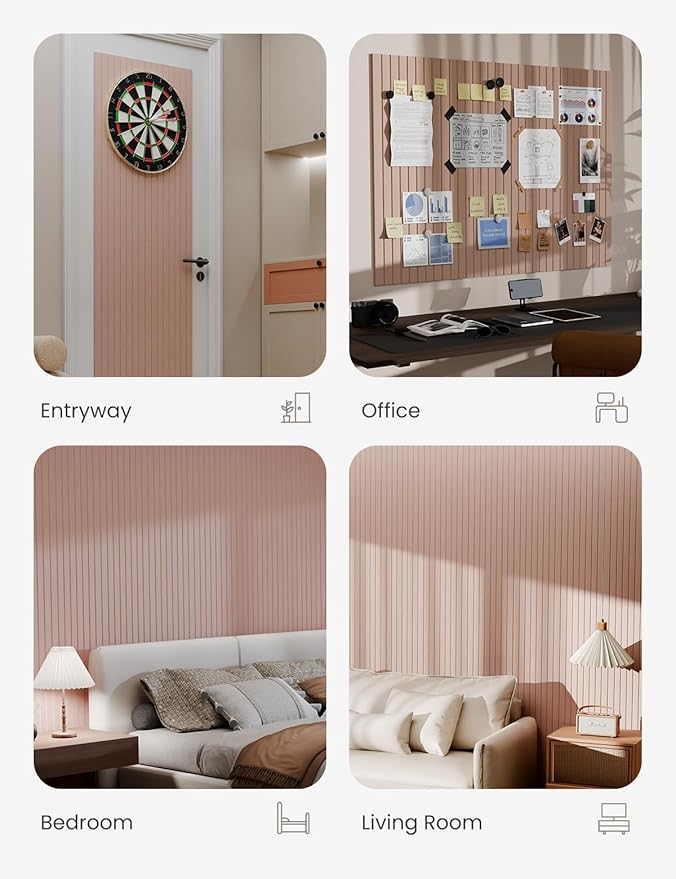 Bumusty Large Cork Board Alternative-47 x35 Felt Bulletin Board Tiles, with 30 Pushpins, 70 Adhesive Tabs, 12-Pack Slat Wall Paneling, Cork Boards for Office Push Pin Board Felt Board-Coral-DeskLoop Office