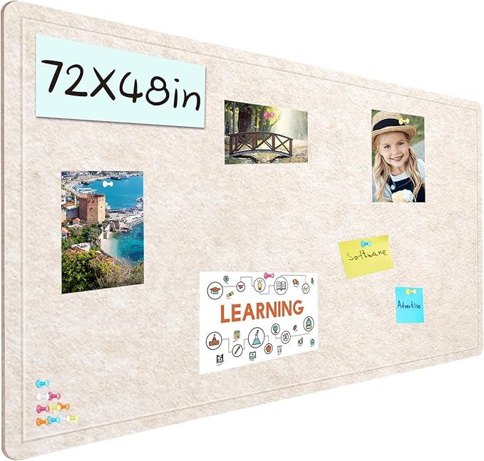 Large Bulletin Board - 72 X 48 inches Cork Board with 30 Pushpin, 6' x 4' Cork Board for Walls Pin Board, Self-Adhesive Felt Board Vision Board Foldable Photo Board for Wall (Oatmeal)-DeskLoop Office