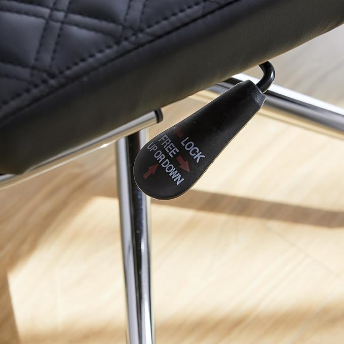 Livinia Modern Executive Office Chair with Patterned Back Design, Chrome & Leather Swivel Chair with High Back, Adjustable Height, Removable Armrests, and Wheels for Home Office (Black(Chrome))-DeskLoop Office