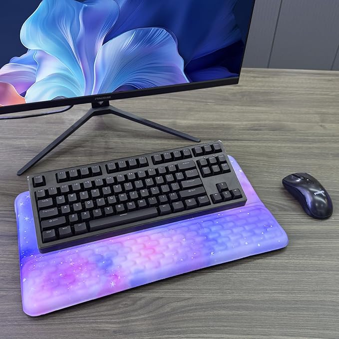 Computer Keyboard Stand with Wrist Rest, Ergonomic Tilted Keyboard Holder - Keyboard Riser with Wrist Pad - Keyboard Tray Support for Office Home -Colorful Stars-DeskLoop Office