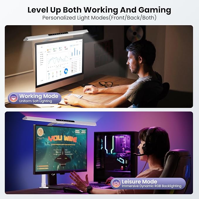 2-in-1 Desk Lamp with RGB Backlight,Architect Desk Lamps for Home Office,24W Tall Desk Lamp with Clamp,60"Timer,25 Lighting Modes,Eye Protection Swing Arm Lamp for Home/Office/Gaming/Study-DeskLoop Office
