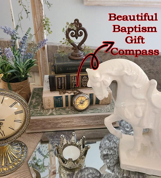 Trust in The Lord With All Your Heart - Proverbs 3:5-6 Quote Engraved Compass With Wooden Box, Greeting Card, Gift Compass, Graduation Day Gifts 2024 for Women Men Boys Girls-DeskLoop Office