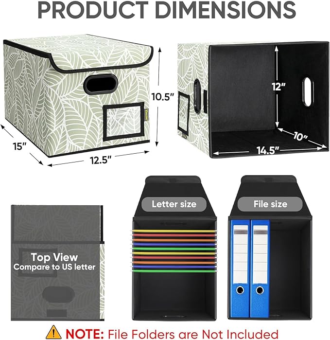 BALEINE File Organizer Box with Lid, Collapsible File Folder Organizer with Plastic Slide, Hanging File Folder Box for Office Document Storage (2 Pack, Antique Foliage)-DeskLoop Office