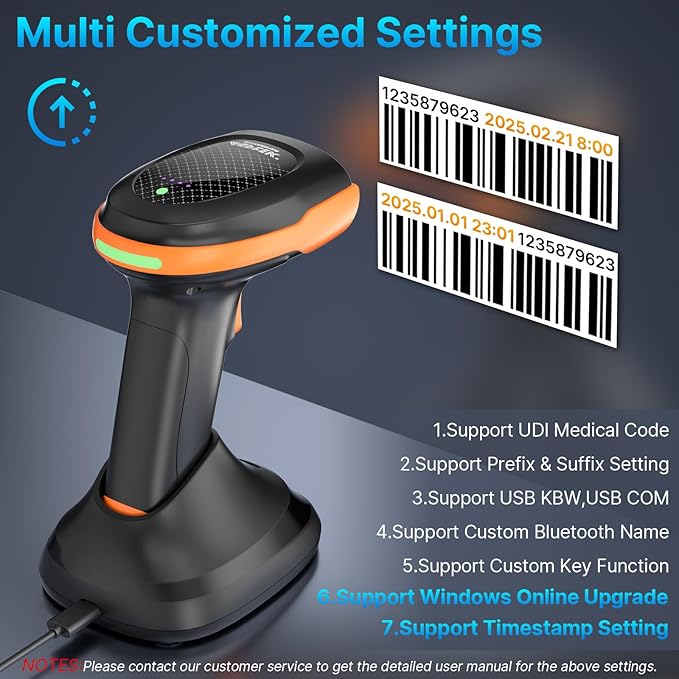 AGPTEK Bluetooth & 2.4GHz Wireless Barcode Scanner with Patented Color Light Technology for Color Barcodes, 2D/1D QR Code Reader, Customizable Settings & Wireless Charging Cradle-DeskLoop Office