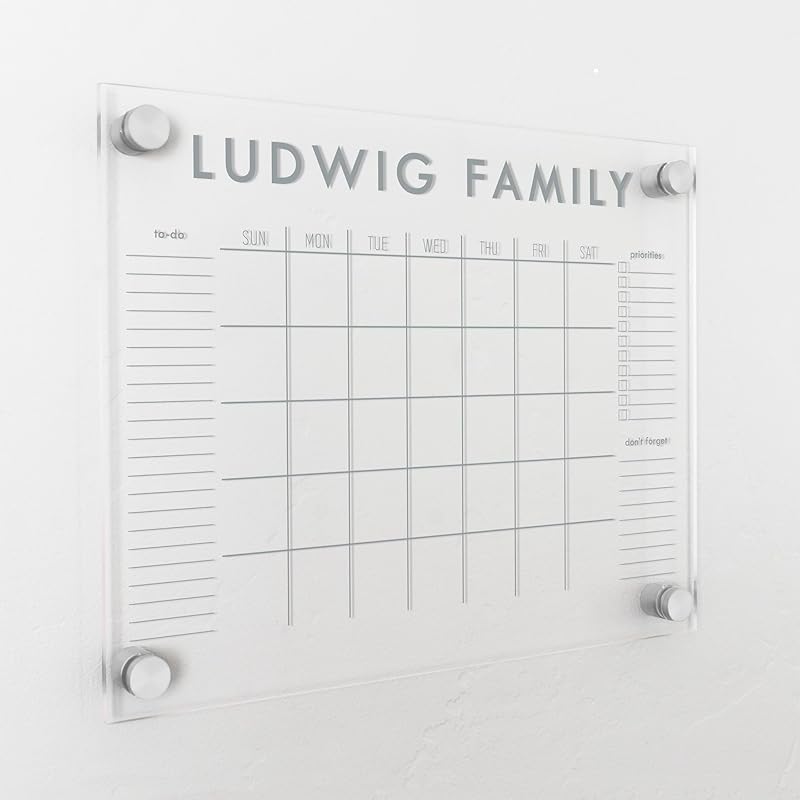 Personalized Clear Acrylic Calendar for Wall, Calendar Whiteboard for Wall, Dry Erase Wall Calendar, Wall Calendar Organizer System for Home (Block, Grey, 14"W x 11"H)-DeskLoop Office
