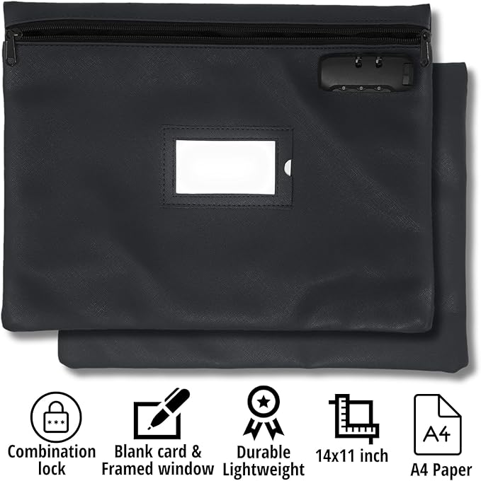 Notary Bag with Lock | 14x11 inch | Black | Zipper Notary Supplies Bag | Locking Notary Bag for Notary Kit, Stamp, Embosser, Ink Pad, and Valuables | Locking Document Bag | Journal Carrying Case-DeskLoop Office