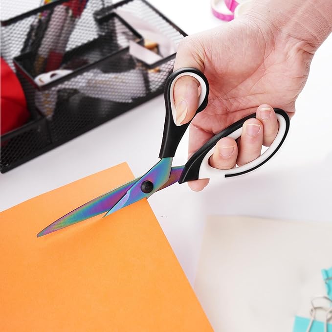 Craft Scissors Set of 3 Pack, All Purpose Sharp Titanium Blades Shears, Comfort Grip Handle, Multipurpose Fabric Scissors Tool Great for Adults, Office, Sewing, School and Home Supplies, White&Black-DeskLoop Office
