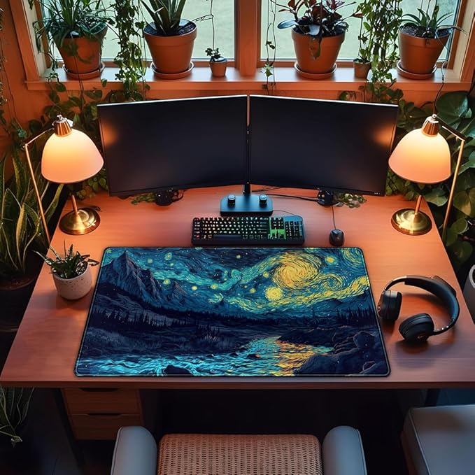 Misty Forest Desk Pad Mat Vincent Van Gogh XL Mouse Pad Gaming Playmat Large Mousepad XXL Desk Laptop Pad Equipped with Waterproof Storage Bag Non-Slip Stitched Edges (31.5x15.7 in)-DeskLoop Office