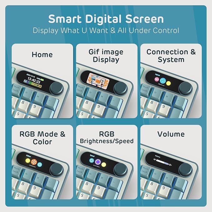RK ROYAL KLUDGE S98 Mechanical Keyboard w/Smart Display & Knob, Top Mount 96% Wireless Mechanical Keyboard BT/2.4G/USB-C, Hot Swappable, Software Support, Creamy Sounding, 98 Keys-DeskLoop Office