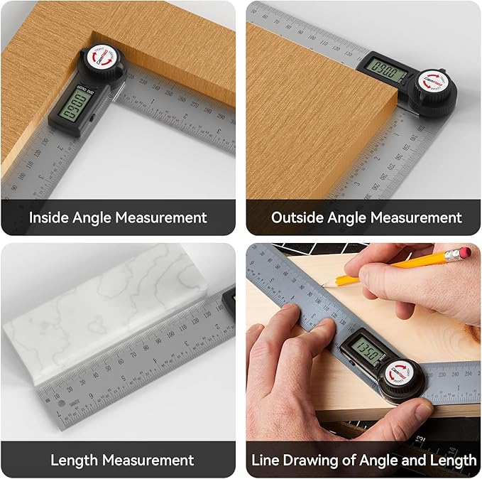 GemRed 82305 Digital Angle Finder GemRed Protractor Stainless steel 7inch 200mm (Black Button)-DeskLoop Office