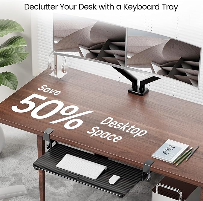 Large Keyboard Tray Under Desk Slide Out with Extra Sturdy C Clamp Mount System,26'' (30'' including Clamps) x11 Slide-Out Keyboard Drawer Under Desk for Typing,Keyboard Mouse Tray,Black-DeskLoop Office