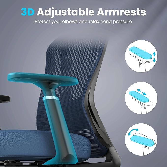 Farini Office Chair Ergonomic Desk Chair, High Back Computer Chair with Wheels, Home Sutdy Chair for Heavy People, Office Chair Adjustable Seat Depth, 3D Armrests and Adjustable Headrest, Blue-DeskLoop Office