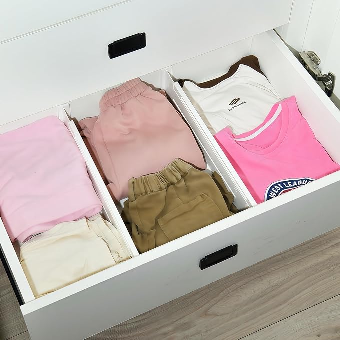 5 Pack Drawer Dividers 3.8" Slim Height Drawer Separators, Non-Slip Plastic Drawer Organizers Expandable 14.6"-25.6" for Shallow Drawers,Kitchen & Clothes Storage, Adjustable Office Drawer Divider-DeskLoop Office