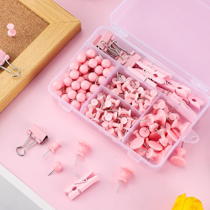 200 Pieces Pink Push Pins Thumb Tacks Cute Decorative Push Pins for Cork Board Bulletin Boards Wall Maps Pictures Office Supplies-DeskLoop Office