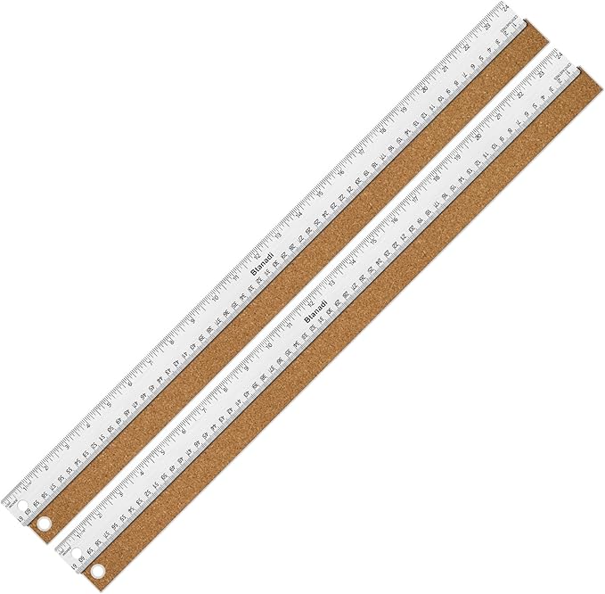 2PCS 24 Inch Metal Ruler, Stainless Steel Straight Edge Ruler with Cork Backing, Non-Slip Imperial & Metric Measuring Tool for School, Office, Woodworking, Drafting-DeskLoop Office