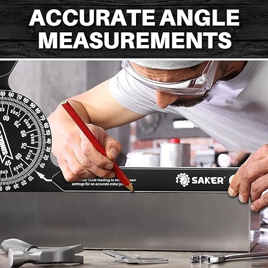 Saker Miter Saw Protractor|7-Inch Aluminum Protractor Angle Finder Featuring Precision Laser-Inside & Outside Miter Angle Finder for Carpenters, Plumbers and All Building Trades (Black)-DeskLoop Office