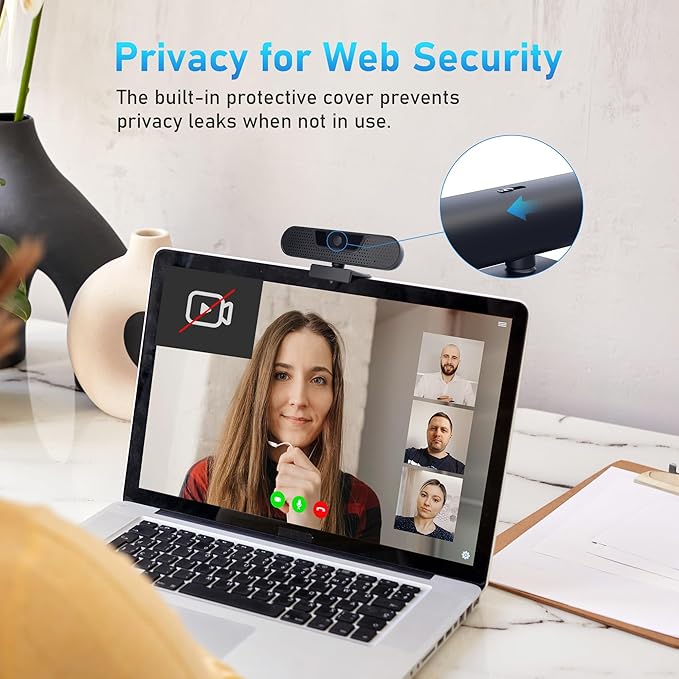 1080P 60FPS Webcam, VIZOLINK FHD computer video camera with 4 Noise-canceling Microphone, Privacy Cover and Tripod for PC/Mac, Work with Live Streaming, Gaming, Video Calls, ZOOM, Skype, OBS, Facetime-DeskLoop Office