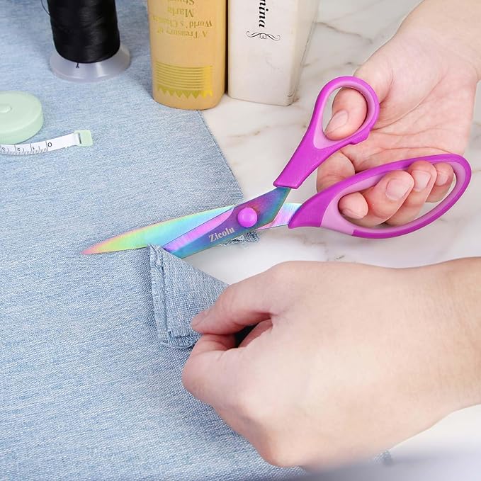 8.5" Scissors All Purpose, Multipurpose Office Scissors Set of 3 pack, sharp Titanium Coating Blade and Soft Comfort-Grip Sturdy Scissors for Fabric School Craft Sewing Home, Right/Left Handed, Purple-DeskLoop Office