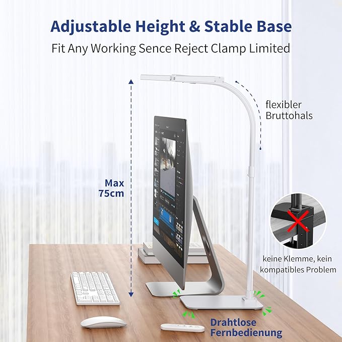 Desk Lamp Architect Task Dual Head Modern Flexible Gooseneck Tall Dimmable Light for Home Office, 5 Color Modes,Remote Control, 1500lm 24W Extra Bright Lighting-DeskLoop Office