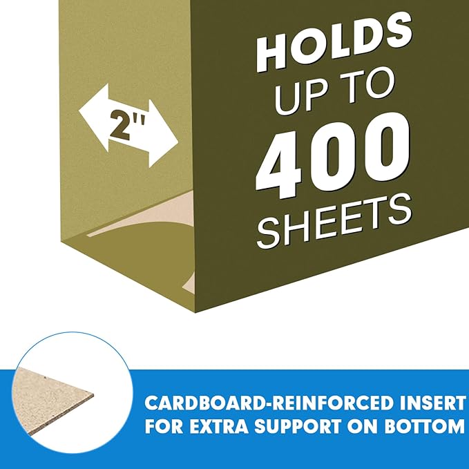 Extra Capacity Hanging File Folders, RAZCC 60 Pack Letter Size Reinforced Hanging Folders with Heavy Duty 2 Inch Expansion for Bulky Files, Filing Cabinet, Adjustable Tabs, Green-DeskLoop Office