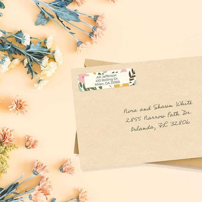 Pastel Floral Rolled Address Labels / 250 Personalized Return Address Labels/Designer Address Stickers in Elegant Plastic Dispenser-DeskLoop Office
