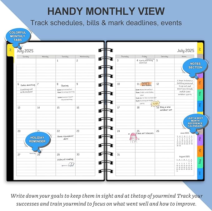 Daily Planner 2025-2026, July 2025 - December 2026, Yearly Monthly Weekly Daily Academic Calendar Planner, 18 Month with Tabs, Time Management Manual, 100GSM Thick Paper, A5 Size, Black-DeskLoop Office