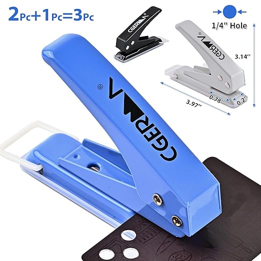 Single Hole Puncher, 3 Pack ,1/4" Hole, 50% Labor Savings, Heavy Duty Metal Punch, 15 Sheet Capacity, for ID Cards, Chipboard, Art Project, Crafts Easy Punching-DeskLoop Office