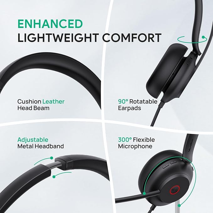 Yealink UH35 USB Headset for PC, Wired Headphones with Noise Cancelling Microphone, Certified Teams, All-Day Comfort Design, Stereo Headset for Home Office Online Meeting, Easy Mute, Busylight-DeskLoop Office