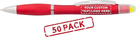 DISCOUNT PROMOS 50 Marathon Gel Highlighter Pens Pack - Customizable Text, Logo - Twist Mechanism, Ballpoint - Red-DeskLoop Office