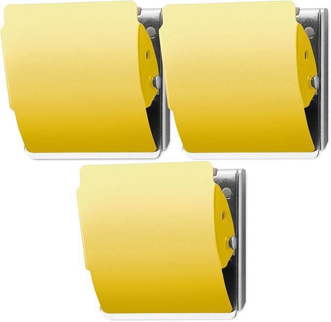 Plus Extra Strong Magnetic Clips, Large Yellow, 3-Pack-DeskLoop Office