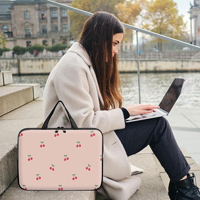Laptop Sleeve Case Bag 15 inch, Pink Cherry Slim Carrying Case Durable Handbag Travel Laptop Bag for 15 inch MacBook Air M3/M2/15 Pro/Surface Laptop 7/6/5/4/3/ Dell XPS 15 Plus