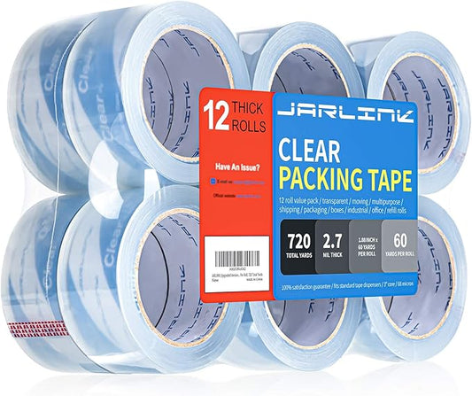 JARLINK Clearer Packing Tape 12 Rolls, Heavy Duty Packaging Tape for Shipping Packaging Moving Sealing, 2.7mil Thick, 1.88 inches Wide, 60 Yards Per Roll, 720 Total Yards-DeskLoop Office