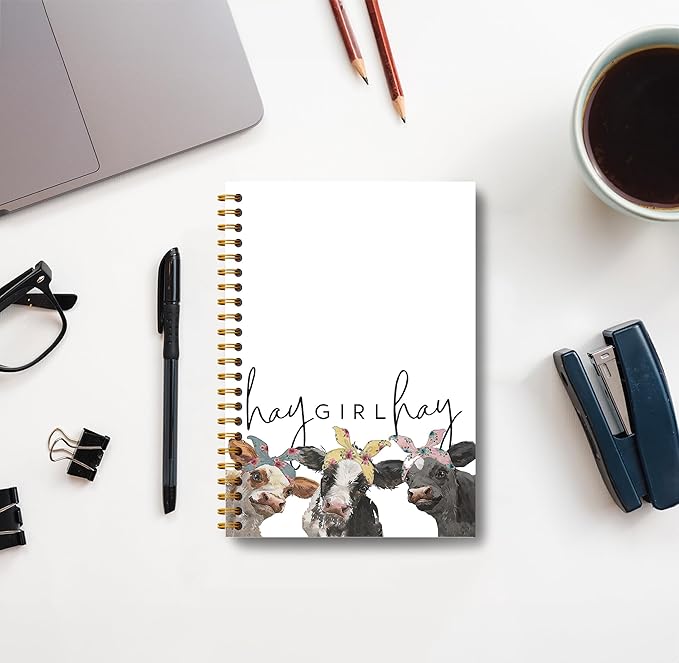 Hay Girl Hay Cow Notebook Journal - Cow Gifts for Women, Coworkers, Cowgirls, Western Gifts, Western Hay Girl Hay Cow Notebook Spiral Bound with 164 Pages-DeskLoop Office