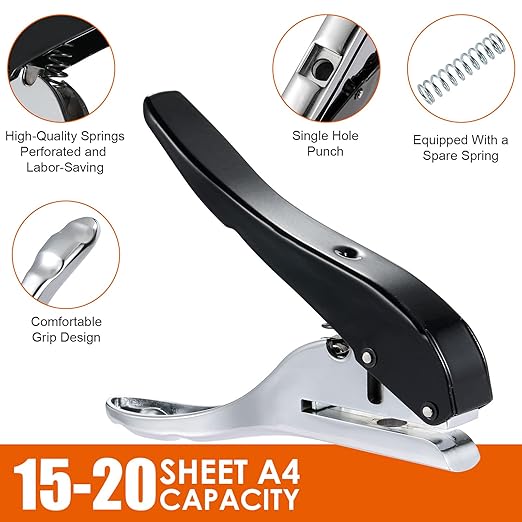 Hole Punch 1/4 inch-6mm Single Hole Punch,Heavy Duty Hole Puncher Single,Paper Punch Portable Hand Held Long Hole Puncher for Paper Cards Plastic Cardboard-DeskLoop Office