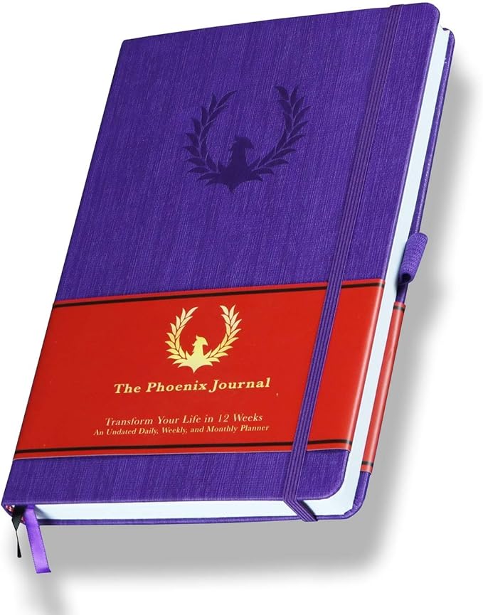 The Phoenix Journal - Best Daily Goal Planner, Organizer, & Calendar for Goal Setting, Gratitude, Happiness, & Productivity - Vision Board & Habit Tracking - 12 Weeks, Undated, Hardcover (Purple)-DeskLoop Office