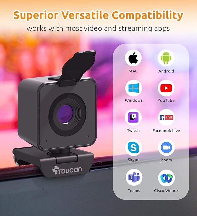 TOUCAN 1080P HD Webcam with Built-in Noise-Cancelling Mic & Privacy Shutter – Wide 90° Angle, Plug & Play USB Video Camera for Video Calls, Streaming, Home Office & Online Classes-DeskLoop Office