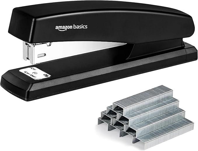 Amazon Basics Stapler with 1000 Staples, Office Stapler, 25 Sheet Capacity, Non-Slip, Black-DeskLoop Office